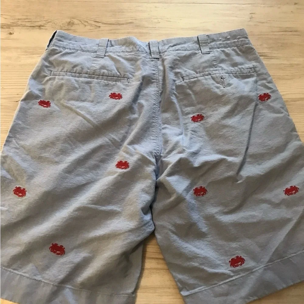 J Crew Sunwashed Oxford Chinos Shorts Coastal Summer Blue Red Crabs Men Size 30w - Picture 2 of 4